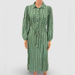 Zara Green Geometric Long Sleeve Dress
